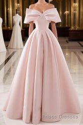 Simple pink satin long Formal Prom Dresses, pink satin evening Dresses