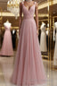 Simple pink tulle long Formal Prom Dresses pink tulle evening Dresses