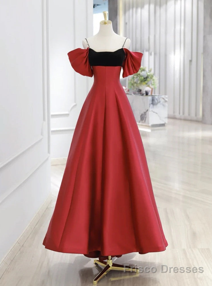 red satin spaghetti strap prom dress Satin V-neck Red A-Line Spaghetti Straps Sweep Train Prom Dress With Slit,MP591