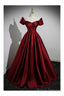 Simple Satin Burgundy Long Evening Gown with Short Sleeves