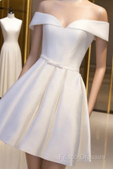 Simple Satin Off Shoulder Short Party Dress, Homecoming Dress