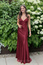 Simple Spaghetti Straps V-neck Sheath Satin Prom Dress