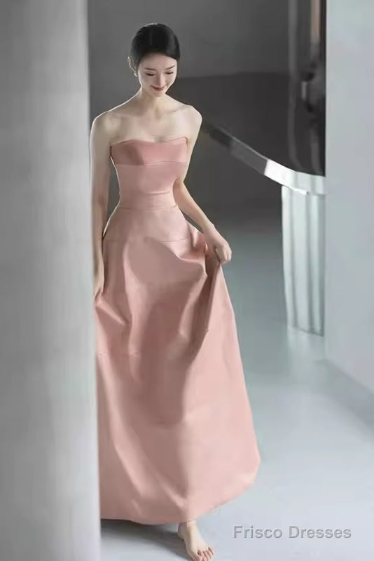 strapless open back dress Pink Prom Dresses,Simple Prom Dress,Strapless Prom Dress,Tulle Prom Dr main image 1