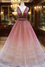 Simple V Neck Burgundy Tulle Long Formal Prom Dress, Tulle Formal Dress