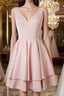 Simple v neck pink short Formal Prom Dresses, cute pink homecoming Dresses