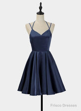 Simple V-Neckline Short Straps Halter Homecoming Dresses,Teen Dress, Summer Dress