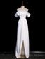 Simple White Off Shoulder Satin Long Prom Dress, White Long Formal Dress