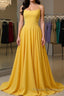 Simple yellow chiffon long Formal Prom Dresses, yellow formal Dresses