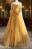 Simple Yellow Tulle Long Formal Prom Dress, Yellow Tulle Formal Dress
