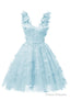 Sky Blue 3D Butterfly Lace Applique Tulle Homecoming Dress for Teens Sweetheart Mini Short Prom Dresses