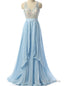 Sky Blue Beaded Prom Dress Formal Women Evening Dresses