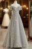 Sliver-Grey Tulle With Sequins Long Party Dress,A-Line Floor Length Formal Prom Dress