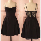 Spaghetti Strap Black Simple Lace Cheap Sexy Homecoming Dress