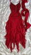 Spaghetti Straps Chiffon Ruffles Beading Red Prom Dress Party Evening Dress