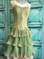 Green Pink Sweet Spaghetti Strap Layered Long Lace Tulle Ball Gown Evening Dress Coming Of Age Ceremony Dress