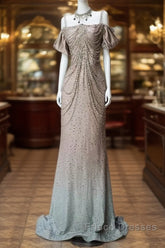 Spaghetti Straps Mermaid Beading Satin Long Formal Prom Dress Rhinestone Formal Evening Dress