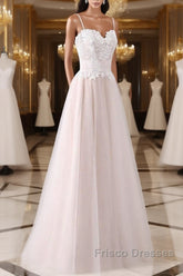 Spaghetti Straps Pink A-Line Floor Length Wedding Dress
