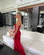 Spaghetti Straps Red Sheath Long Prom Dresses With Slit
