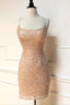 Sparkle Straps Tight Peach Sequins Short Homecoming Dress