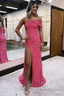 Sparkly Hot Pink One Shoulder Sequins Long Prom Dress
