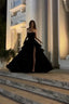 Sparkly Stunning Black Sequined Sleeveless Strapless Long Prom Dress With Split