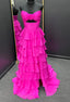 Strapless Long Prom Dresses with Keyhole and Ruffle Skirt