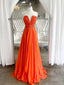 Strapless Orange Long Prom Dresses, Strapless Orange Long Formal Evening Dresses