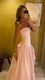 Strapless Pink Split Prom Dresses A-Line Party Formal Dress