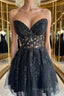 Strapless Short Black Lace Formal Prom Dresses, Short Black Lace Formal Homecoming Dresses