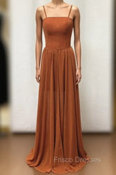 Straps Burnt Orange Bridesmaid Dresss With Removable Train