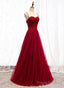 Straps Dark Red Beaded Sweetheart Long Formal Dress, Junior Prom Dress