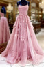 Straps Flower Cross Criss Pink Satin Double Back Formal Prom Dress