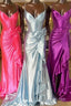 Straps V-Neck Satin Mermaid Formal Prom Dress with Bow