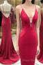 Stunning Elegant Mermaid Sexy Spaghetti Straps Beaded Red Formal Prom Dress,Charming Backless Formal Dress,Dance Dress