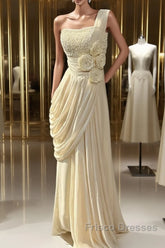 Stunning One Shoulder Beaded Sequin Chiffon Long Formal Prom Dress Formal Evening Dress Simple Wedding Dress