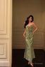 Stunning Sheath Spaghetti Straps Green Satin Date Night Dress Prom Dresses Birthday Outfit