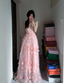 Sweet Pink A-Line Strapless 3D Floral Tulle Long Prom Dress Evening Dress