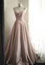 Sweet Pink A-Line V-Neck Sequined Long Prom Dress Evening Dress Bridesmaid Dress