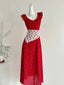 Sweet Red And White Polka Dot A-Line Ruffle Waist Long Prom Dress 17Th Birthday Dress