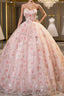 Sweet Strapless Tulle Flower Pink Print Formal Prom Dress