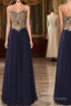 Sweetheart Neck Lace Dark Blue Long Formal Prom Dress, Formal Dress