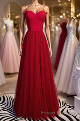 Sweetheart Neck Red Long Formal Prom Dresses, Red Long Formal Evening Dresses
