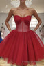 Sweetheart Neck Short Red Formal Prom Dresses, Short Red Formal Graduation Evening Dresses