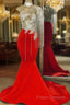 Tassel Formal Prom Dress, One Shoulder Formal Prom Dress, Mermaid Formal Prom Dress, Red Formal Prom Dress