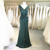 Teal Green Sequins V Neck Bridesmaid Dresses Mermaid