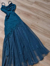 Teal Spaghetti Strap Chiffon Beaded Appliqu Long Prom Dress Evening Dress