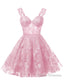 Teens Sparkly Tulle Light Pink Homecoming Dresses Spaghetti Straps Short Cocktail Party Prom Dress