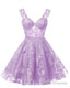 Teens Sparkly Tulle Lilac Homecoming Dresses Spaghetti Straps Short Cocktail Party Prom Dress