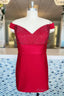 Red Beaded Off-the-Shoulder Sheath Satin Homecoming Dress