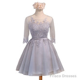 Three-Quarter Illusion Sleeve Clairvoyant Outfit Keyhole Lace Up Back Organza Appliques Homecoming Dress